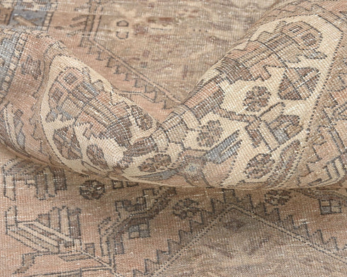 11 Ft Vintage Brown Persian Style Hand Knotted Low Pile Wool Runner Rug